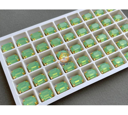 Стразы Прямоугольник Chrysolite Opal пришивные в оправе 8×10 мм/ оправа золото