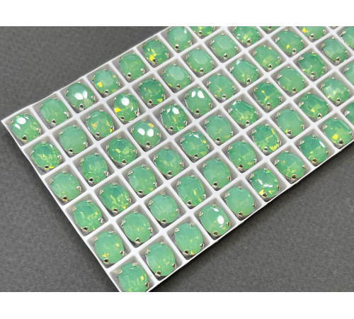 Стразы Овалы Chrysolite Opal пришивные в оправе 10×8 мм/ оправа серебро
