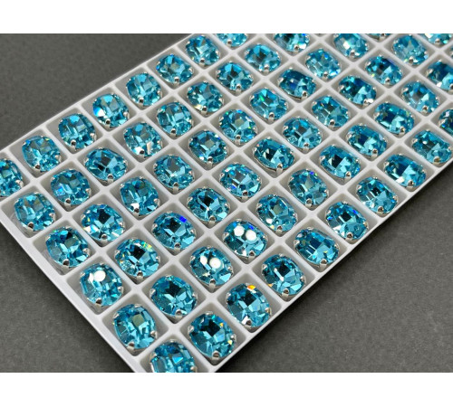 Стразы Овалы Aquamarine пришивные в оправе 10×8 мм/ оправа серебро