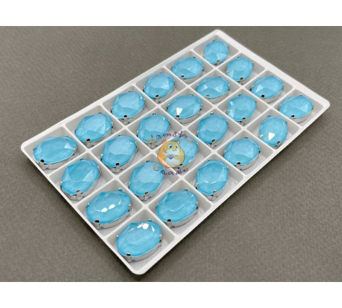 Стразы Овалы лаковые Aquamarine Moka 13×18 мм/ оправа никель