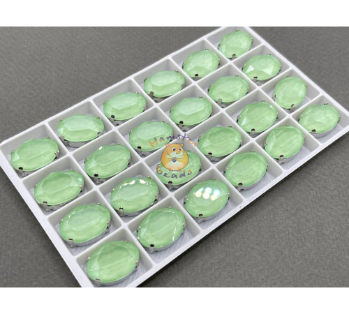 Стразы Овалы лаковые Chrysolite Moka 13×18 мм/ оправа никель