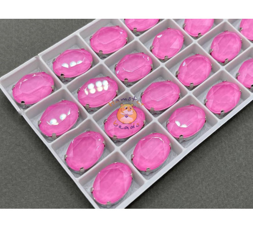 Стразы Овалы лаковые Pink Moka 13×18 мм/ оправа никель