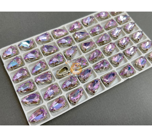 Стразы Узкий триллиант Crystаl Vitrail Light пришивные в оправе 9×14 мм/ оправа никель