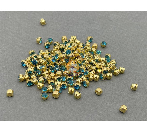 Шатоны Indicolite /оправа золото, ss12 (3 мм), 10 шт 