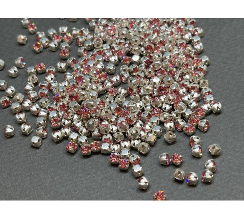 Шатоны Light Rose /оправа серебро, ss12 (3 мм), 10 шт 