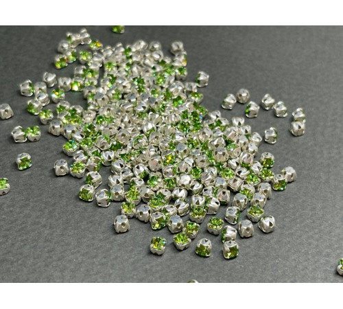 Шатоны Peridot /оправа серебро, ss12 (3 мм), 10 шт 