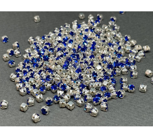 Шатоны Sapphire /оправа серебро, ss12 (3 мм), 10 шт 