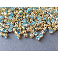 Шатоны Aquamarine /оправа золото, ss12 (3 мм), 10 шт 