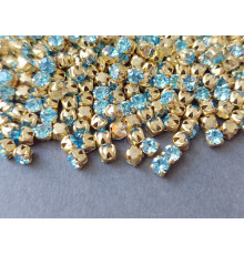 Шатоны Aquamarine /оправа золото, ss12 (3 мм), 10 шт 