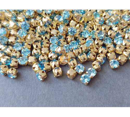 Шатоны Aquamarine /оправа золото, ss12 (3 мм), 10 шт 