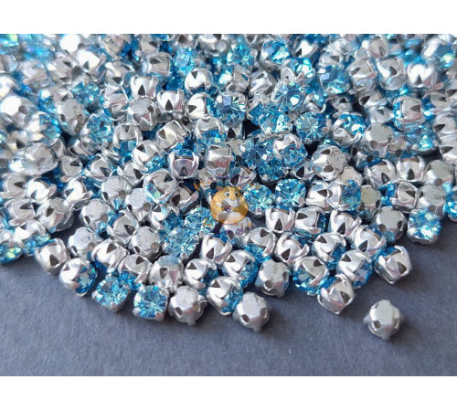 Шатоны Aquamarine /оправа серебро, ss12 (3 мм), 10 шт 