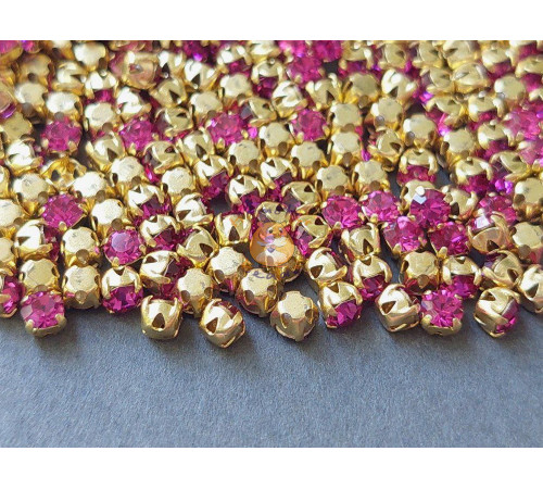 Шатоны Fuchsia /оправа золото, ss12 (3 мм), 10 шт 