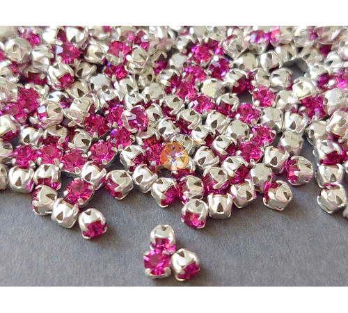 Шатоны Fuchsia /оправа серебро, ss12 (3 мм), 10 шт 
