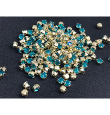 Шатоны Blue Zircon /оправа золото, ss16 (4 мм), 10 шт 