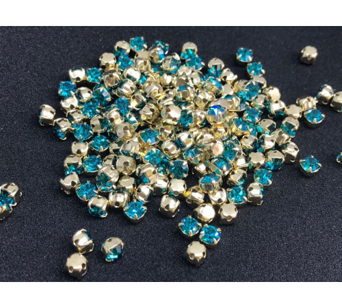 Шатоны Blue Zircon /оправа золото, ss16 (4 мм), 10 шт 