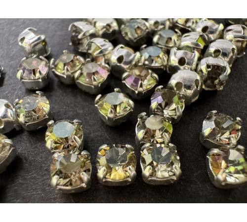 Шатоны Crystal Luminous Green /оправа серебро, ss16 (4 мм), 10 шт 
