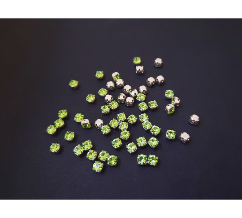 Шатоны Peridot /оправа серебро, ss16 (4 мм), 10 шт 