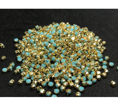 Шатоны Turquoise /оправа золото, ss12 (3 мм), 10 шт 