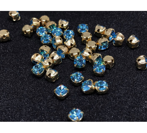 Шатоны Aqua Bohemica /оправа золото, ss16 (4 мм), 10 шт 