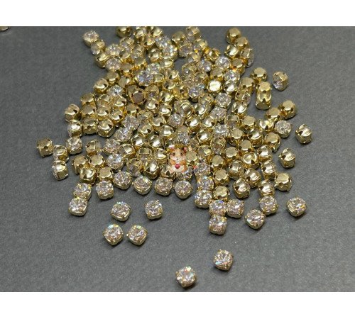 Шатоны Crystal Argent Flare /оправа золото, ss16 (4 мм), 10 шт 