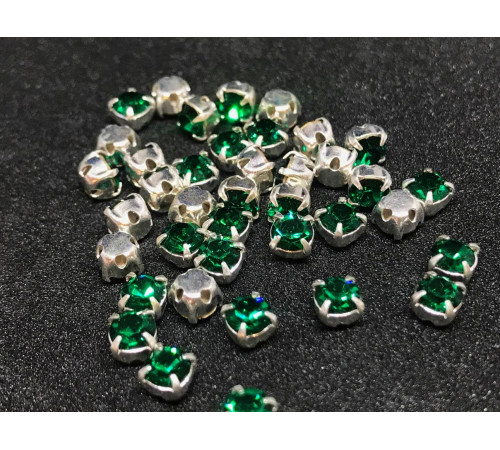 Шатоны Emerald /оправа серебро, ss16 (4 мм), 10 шт 