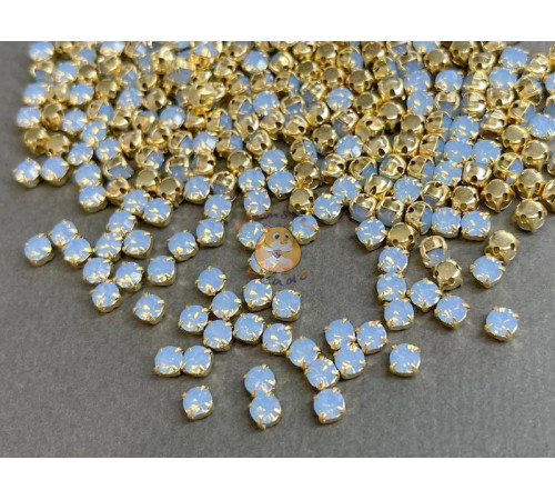 Шатоны Light Sapphire Opal /оправа золото, ss16 (4 мм), 10 шт 