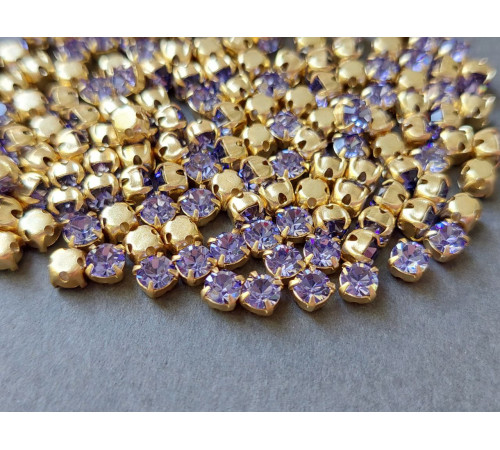 Шатоны Tanzanite /оправа золото, ss16 (4 мм), 10 шт 