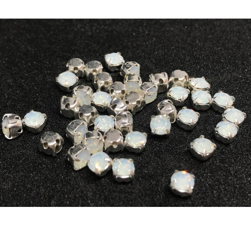 Шатоны White Opal /оправа серебро, ss16 (4 мм), 10 шт 