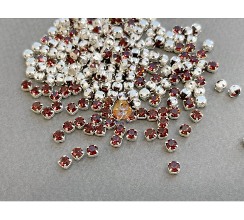 Шатоны Burgundy /оправа серебро, ss16 (4 мм), 10 шт 