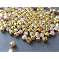 Шатоны Crystal AB /оправа золото, ss16 (4 мм), 10 шт 