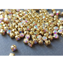 Шатоны Crystal AB /оправа золото, ss16 (4 мм), 10 шт 
