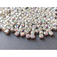 Шатоны Crystal AB /оправа серебро, ss16 (4 мм), 10 шт 