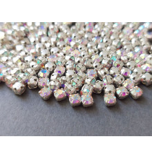 Шатоны Crystal AB /оправа серебро, ss16 (4 мм), 10 шт 