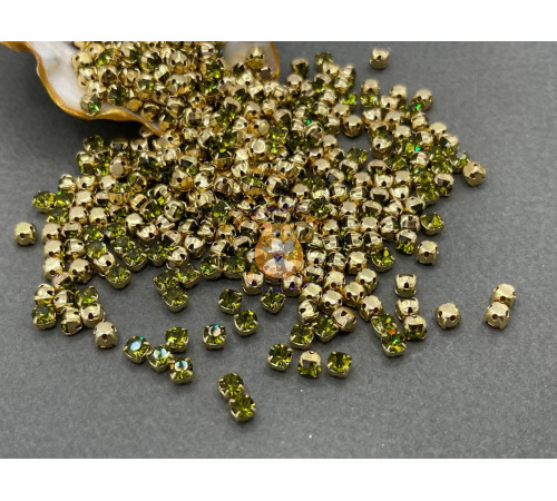 Шатоны Olivine /оправа золото, ss16 (4 мм), 10 шт 