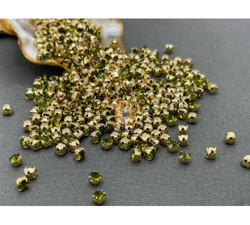 Шатоны Olivine /оправа золото, ss16 (4 мм), 10 шт 