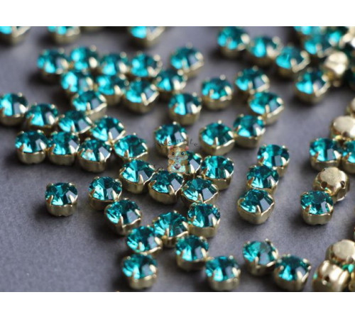 Шатоны ss29 Blue Zircon/ оправа золото