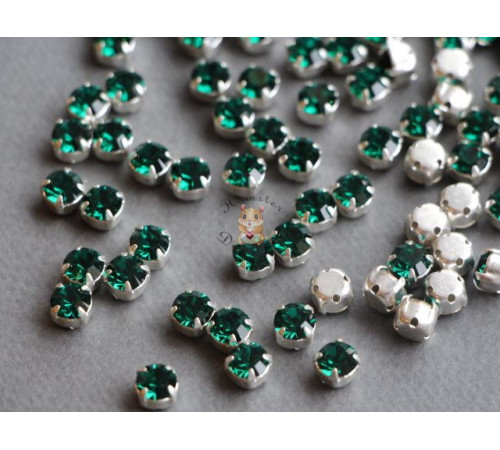 Шатоны ss29 Emerald/ оправа серебро