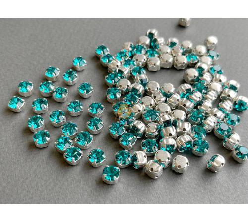 Шатоны ss29 Blue Zircon/ оправа серебро