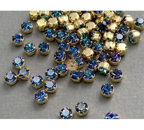 Шатоны ss29 Crystal Bermuda Blue/ оправа золото