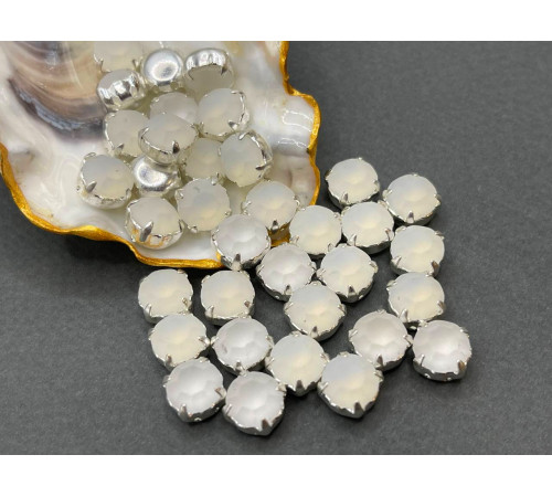 Матовые шатоны ss39 White Opal Matt оправа серебро
