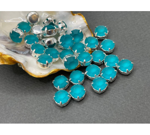 Матовые шатоны ss39 Blue Zircon Matt оправа серебро
