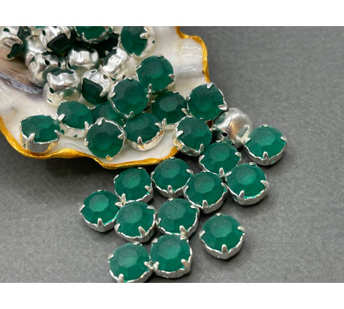 Матовые шатоны ss39 Emerald Matt оправа серебро